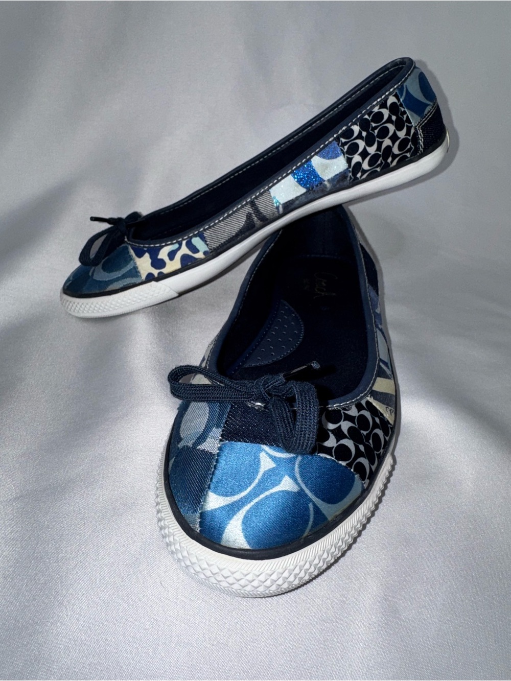 Coach Blue Patchwork Logo Ballet Flats with Bow
